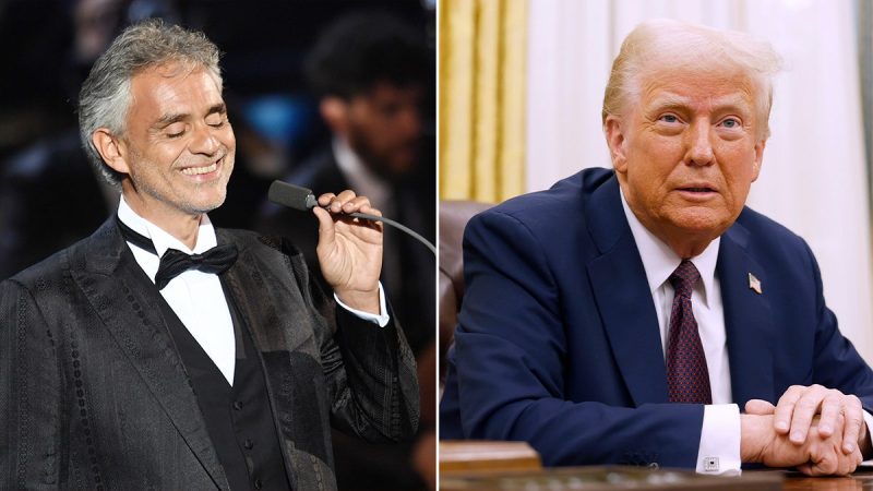 Andrea Bocelli paid President Donald Trump a visit at the White House on Oct. 17.
Trump’s special assistant, Margo Martin, shared a video of the moment on X, formerly known as Twitter.
While the Italian tenor appeared to give an impromptu performance in the Oval Office, Trump stood behind the Resolute Desk as Bocelli stood in front, wearing a black suit and tie with sunglasses on.
‘Listen to this,’ Trump said as ‘Time to Say Goodbye’ started playing in the Oval Office.
Bocelli began singing along with the track before he took a moment to laugh. He then continued to sing until the video concluded.
Another video posted by Martin shows Trump and Bocelli talking at the president’s desk and listening to a recording of a Bocelli song.
Trump told reporters Bocelli would be performing at the White House on Dec. 5, two days before the Kennedy Center Honors, according to Deadline. 
Bocelli’s representatives did not immediately respond to Fox News Digital’s request for comment.
Bocelli’s visit to the White House came just before the President of the United States welcomed the President of Ukraine, Volodymyr Zelenskyy, for the high-stakes summit. 
It is unclear if Bocelli’s visit and Zelenskyy’s are connected.
This post appeared first on FOX NEWS Andrea Bocelli gives Trump impromptu Oval Office performance during White House visit”